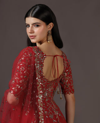 Anarkali Set for Festive – Red Georgette by Pooja Peshoria