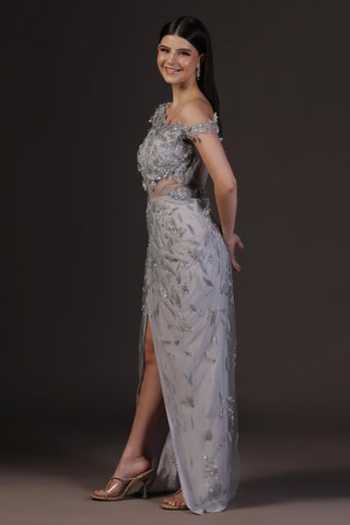 Gown for Cocktail/Sangeet – Blue Draped by Pooja Peshoria