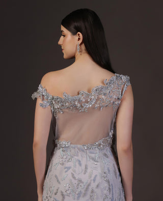 Gown for Cocktail/Sangeet – Blue Draped by Pooja Peshoria