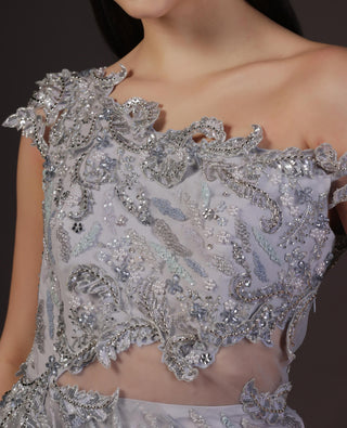 Gown for Cocktail/Sangeet – Blue Draped by Pooja Peshoria