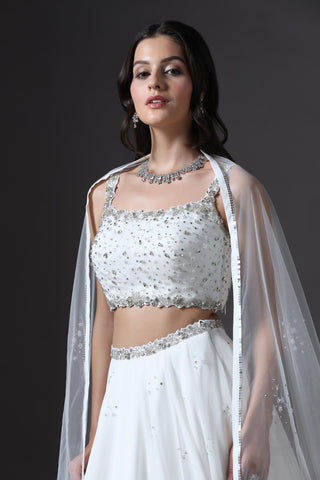 Lehenga Set for Bridesmaid – Ivory Sequin Embellished by Pooja Peshoria