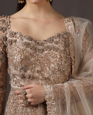 Lehenga Set for Wedding Reception – Beige Peplum Top by Pooja Peshoria