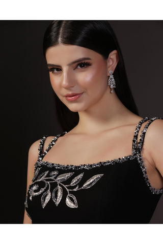 Black vine embroidered sharara set