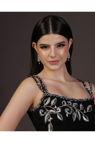 Black vine embroidered sharara set