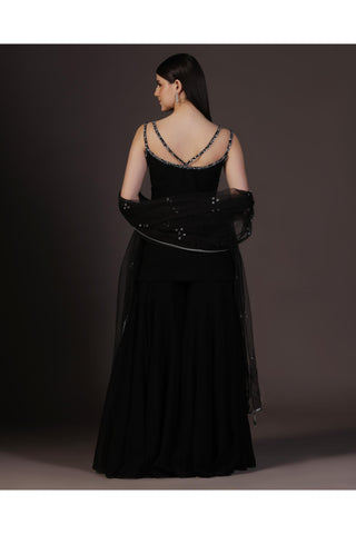 Black vine embroidered sharara set