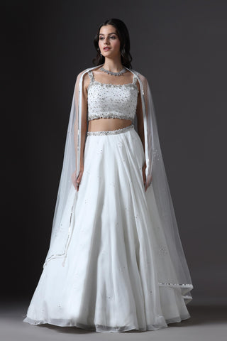 Lehenga Set for Bridesmaid – Ivory Sequin Embellished by Pooja Peshoria