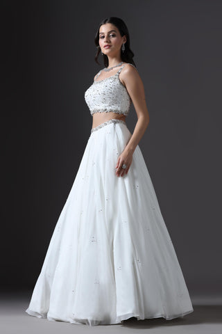 Lehenga Set for Bridesmaid – Ivory Sequin Embellished by Pooja Peshoria