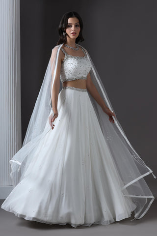 Lehenga Set for Bridesmaid – Ivory Sequin Embellished by Pooja Peshoria
