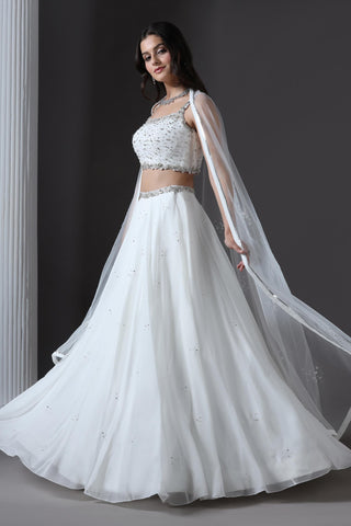 Lehenga Set for Bridesmaid – Ivory Sequin Embellished by Pooja Peshoria