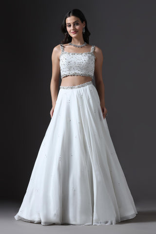 Lehenga Set for Bridesmaid – Ivory Sequin Embellished by Pooja Peshoria