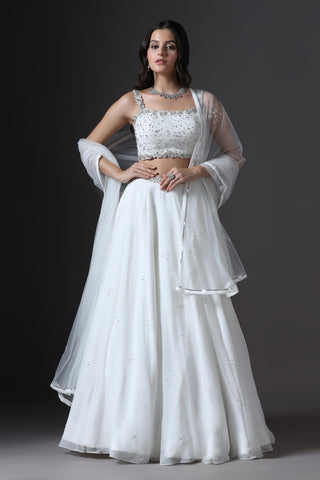 Lehenga Set for Bridesmaid – Ivory Sequin Embellished by Pooja Peshoria