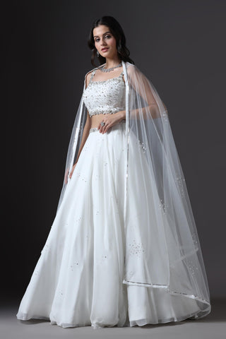 Lehenga Set for Bridesmaid – Ivory Sequin Embellished by Pooja Peshoria