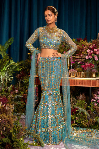 Lehenga Set Indian Wedding - Blue sophie mermaid by Papa Don't Preach