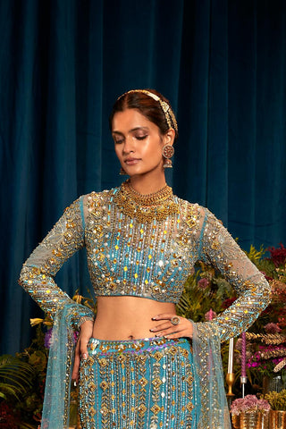 Lehenga Set Indian Wedding - Blue sophie mermaid by Papa Don't Preach