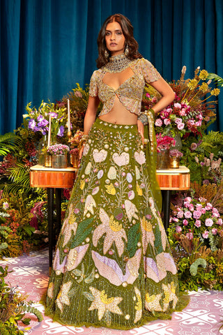 Lehenga Set Indian Wedding - Green agnes olive by Papa Don't Preach