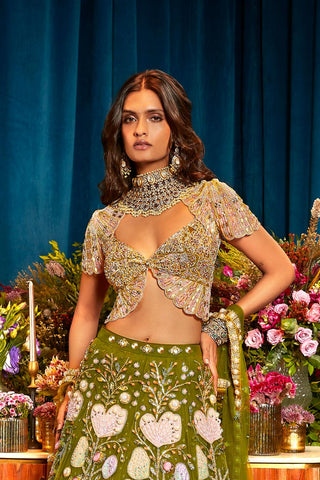 Lehenga Set Indian Wedding - Green agnes olive by Papa Don't Preach