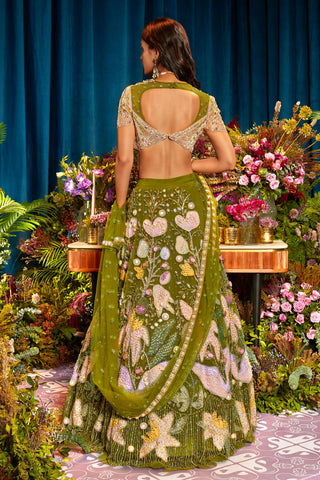 Lehenga Set Indian Wedding - Green agnes olive by Papa Don't Preach
