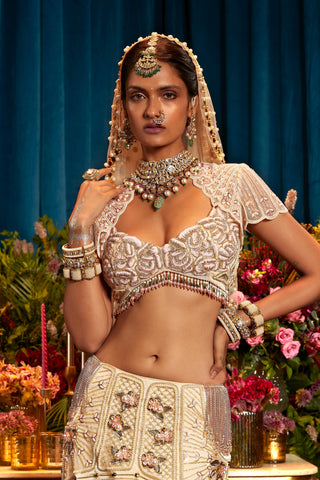 Lehenga Set Indian Wedding - Ivory aria pearl by Papa Don't Preach