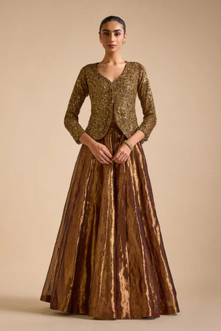 Jacket With Lehenga Set For Indian Wedding - Brown Mocha Jacket Set by Prevasu