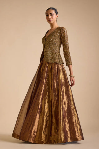 Jacket With Lehenga Set For Indian Wedding - Brown Mocha Jacket Set by Prevasu