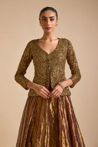 Jacket With Lehenga Set For Indian Wedding - Brown Mocha Jacket Set by Prevasu