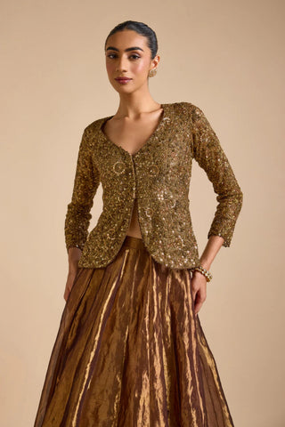 Jacket With Lehenga Set For Indian Wedding - Brown Mocha Jacket Set by Prevasu