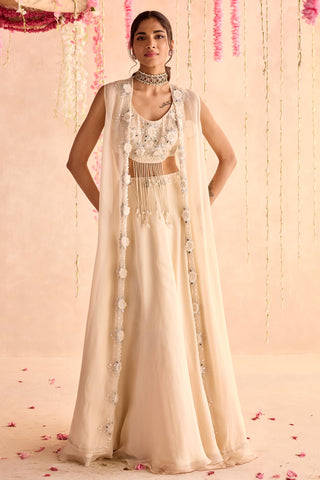 Ivory primrose under bloom lehenga with jacket