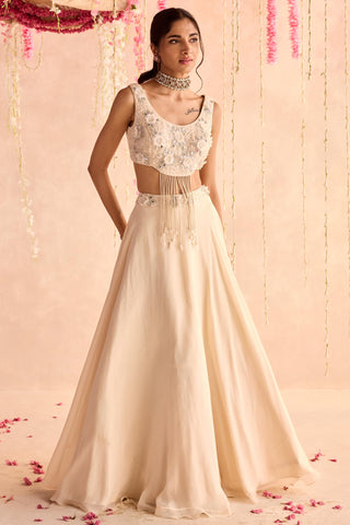 Ivory primrose under bloom lehenga set