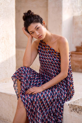 Dress Contemporary Wear - Blue Prism Flow Asymetric by Nautanky