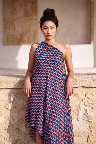 Dress Contemporary Wear - Blue Prism Flow Asymetric by Nautanky