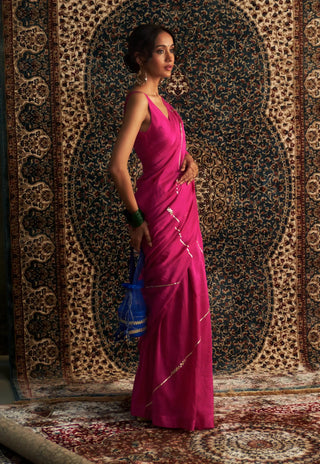 Prarambh rani pink chanderi saree and sleeveless blouse