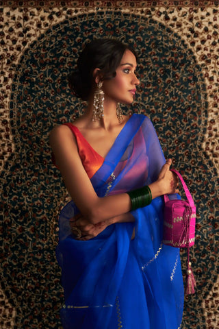 Prarambh blue organza saree and blouse