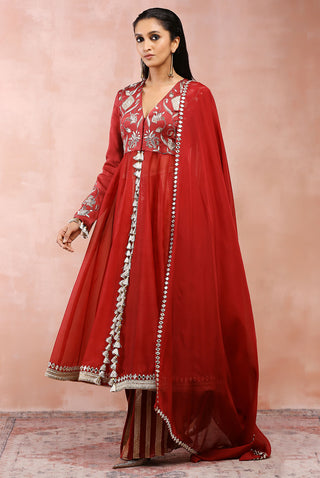 Maroon embroidered anarkali and palazzo set
