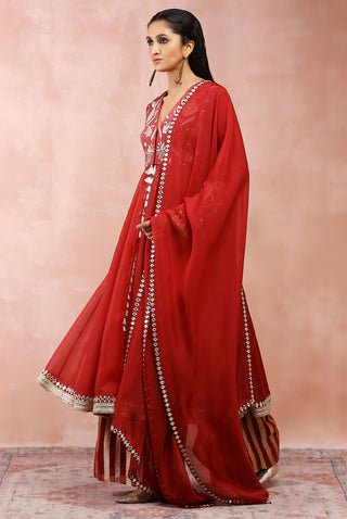 Maroon embroidered anarkali and palazzo set