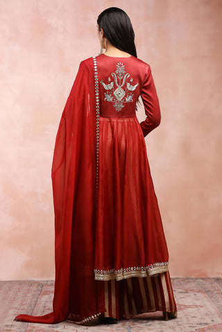 Maroon embroidered anarkali and palazzo set