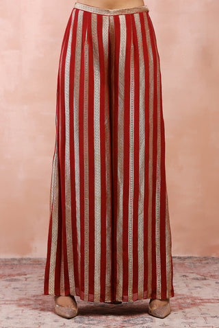 Maroon embroidered anarkali and palazzo set