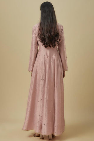 Pink embroiderd high-low anarkali set