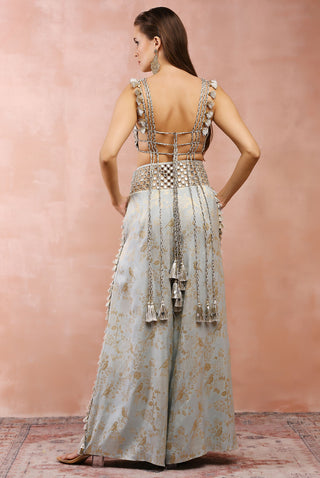 Powder blue embroidered choli with palazzo
