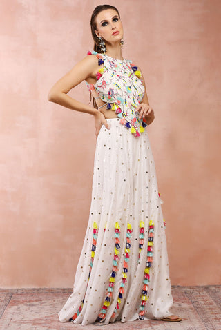 Offwhite embroidered choli with sharara