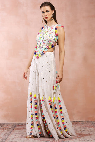 Offwhite embroidered choli with sharara