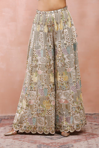 Off white applique embroidered sharara and choli