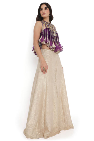 Purple embroidered bustier and sharara