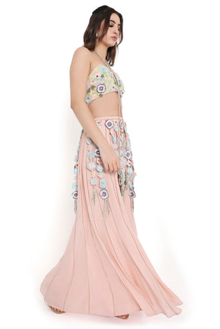 Rose pink embroidered bustier and sharara