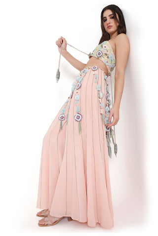 Rose pink embroidered bustier and sharara