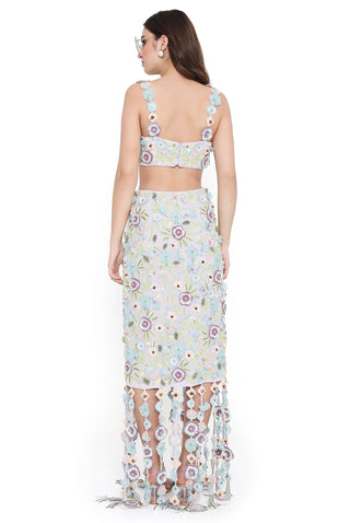 Lilac embroidered bustier and fitted skirt