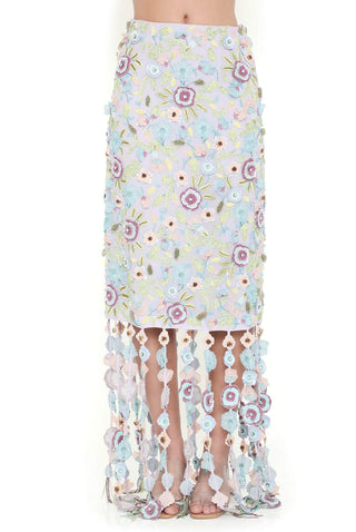 Lilac embroidered bustier and fitted skirt