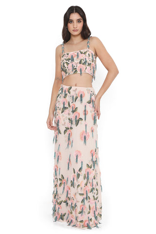 Blush pink embroidered choli with slit skirt