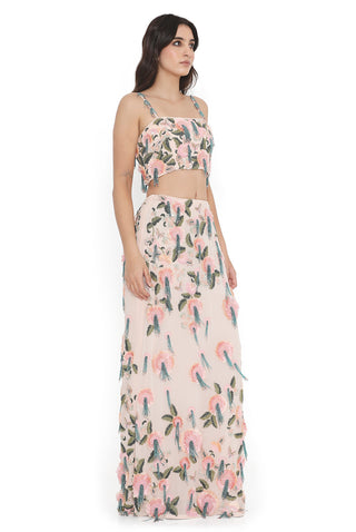 Blush pink embroidered choli with slit skirt