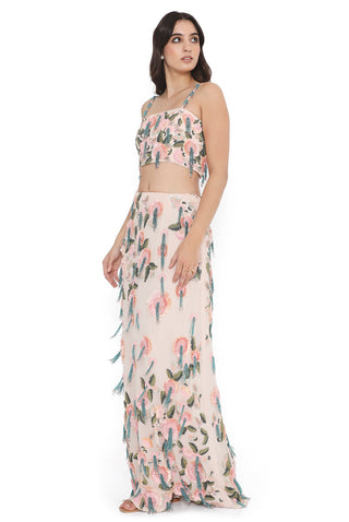 Blush pink embroidered choli with slit skirt