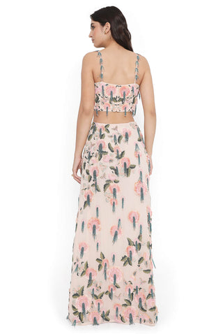 Blush pink embroidered choli with slit skirt